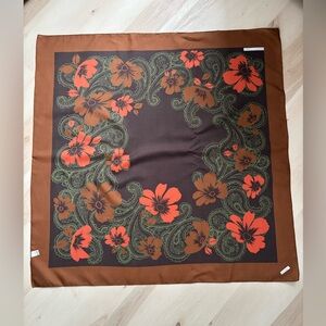 Marco Corsari Brown Floral Scarf with Orange Blooms